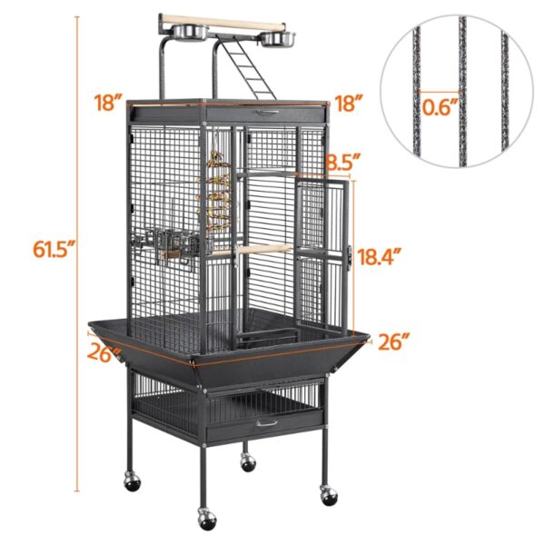 61.5inch Rolling Metal Bird Cage - Image 6