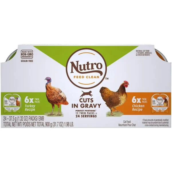 Free Natural Wet Cat Food Cuts in Gravy Turkey Recipe and Chicken Recipe Variety Pack, (12) 2.64 oz.  PORTIONS Twin-Pack Trays