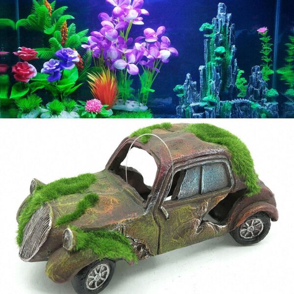 Moss Vintage Old Car Aquarium Decoration