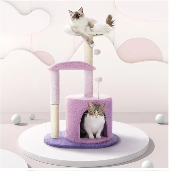 Purple Flower Cat Tower with Scratching Post