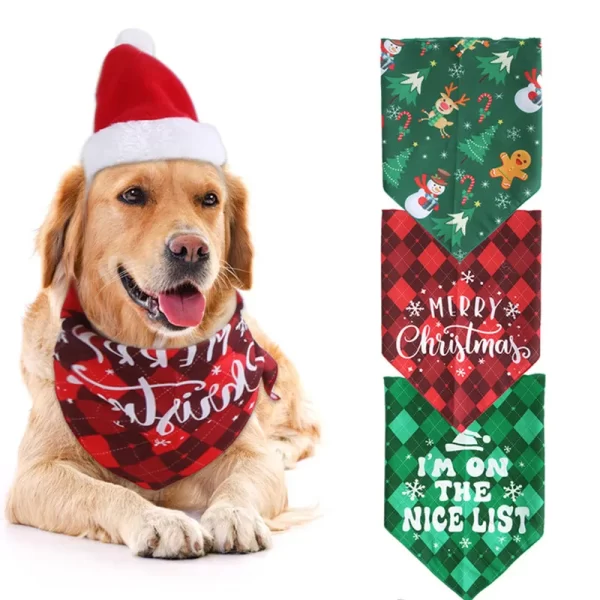 Christmas Dog Scarf Triangular Bandage Puppy Cats Pet Bandana Collar Cotton Bandanas Pet Tie Snowman Xmas Tree Pet Products