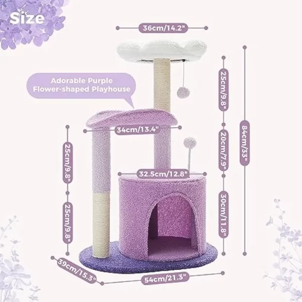 Purple Flower Cat Tower with Scratching Post - Image 5